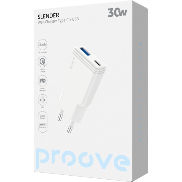 Фото - Сетевое зарядное устройство Proove Slender 30W (Type-C + USB) White (WCSL30110002)
